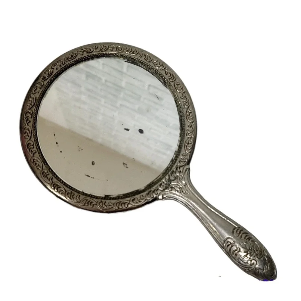 Vintage Ornate Floral Silverplate Hand Mirror Victorian Vanity Decor AS‎ IS